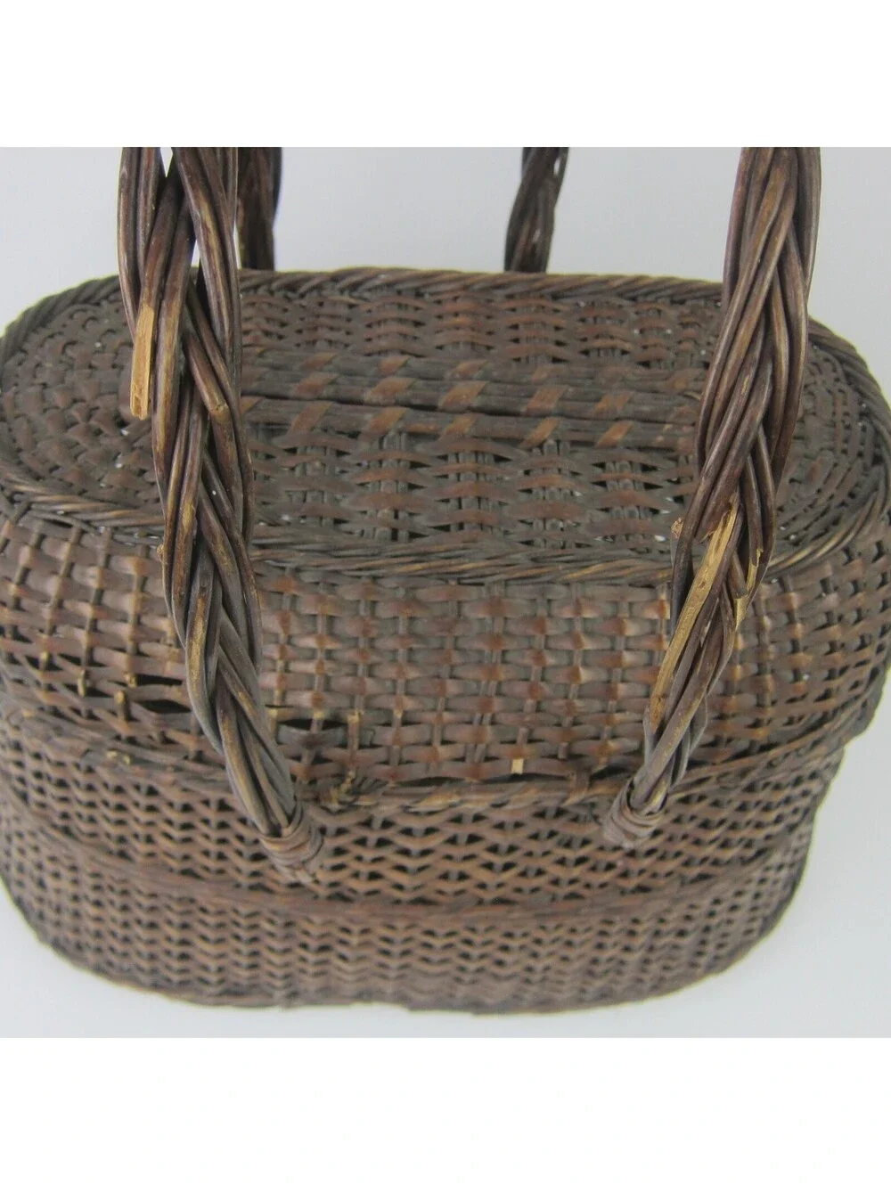 Vintage Wicker Basket Lid Handles Amish Kavli Sket 15